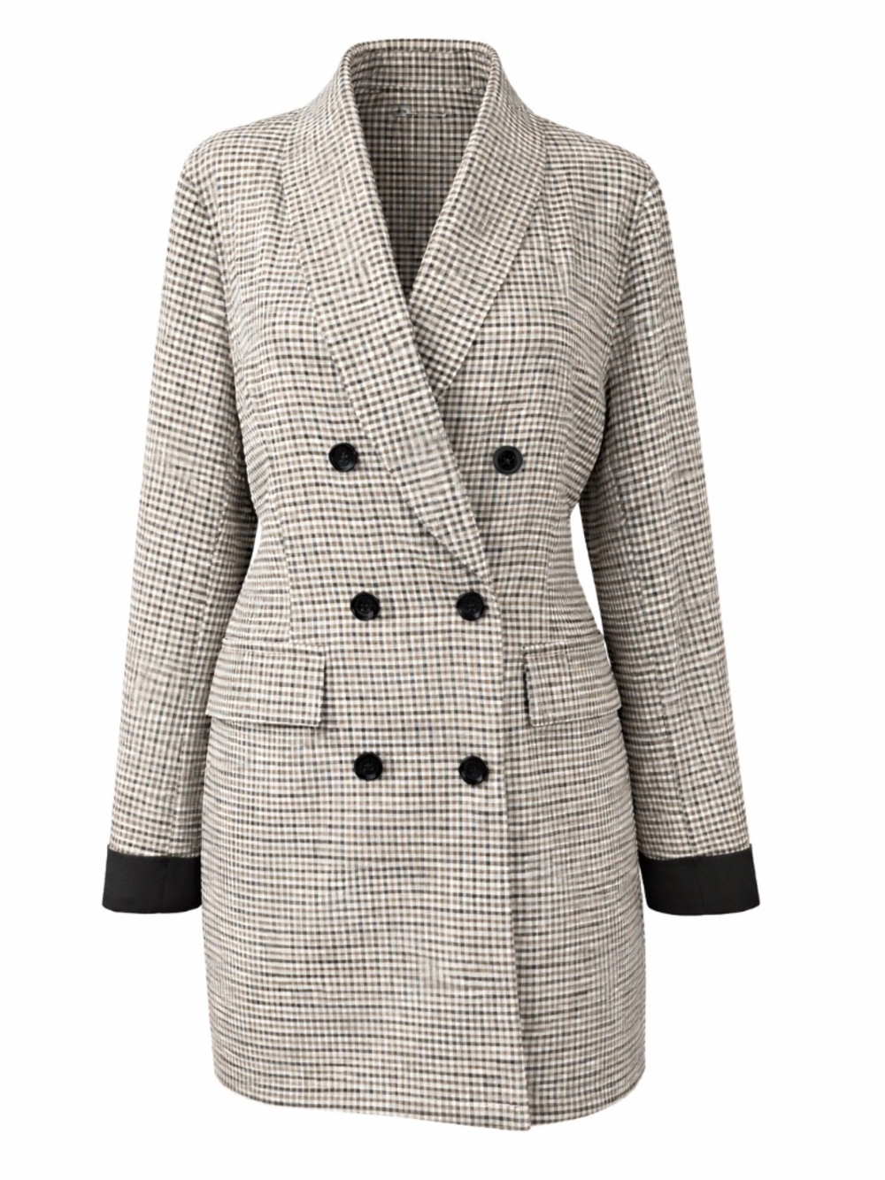Lightweight SHEIN Plaid Double Breasted Longline Blazer Jacket